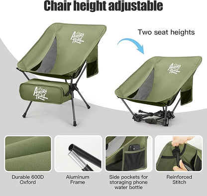 Ultralight Backpacking Chair,Compact Folding Camping Chair,Supports 300lbs,Portable Travel & Hiking Chair,Lightweight Design,Perfect for Hiking Gear, Picnics and Traveling