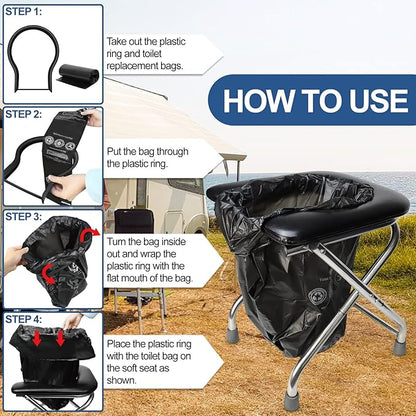 BLIKA U Shaped 350 LBS Portable Toilet for Camping, Portable Folding Toilet, Stainless Steel Portable Toilet with Soft Seat, Portable Toilet for Adult, Outdoor Camp Toilet