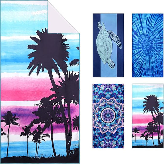 WELTRXE Microfiber Beach Towel Fast Drying, Large 63" x 31.5" Sand Free Beach Towel Adults Kids Oversized Thin Compact Lightweight Pool Towels for Swim, Travel, Camping, Picnic, Yoga, Gym, Sports