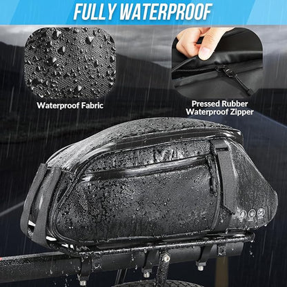 WOTOW Reflective Rear Rack Bag, Water Resistant Bike Saddle Bag Panniers for Bicycles, 8L Trunk Storage Bag, Cycling Back Seat Cargo Carrier Pouch With Shoulder Strap (With Rain Cover)
