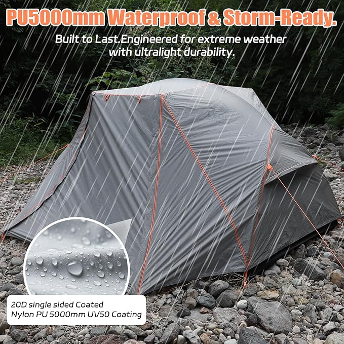 2 Person Camping Tent – Waterproof Easy Setup, Spacious Freestanding Double Door Shelter with Aluminum Poles for Camping & Festivals (Weight: 6.4 lbs)