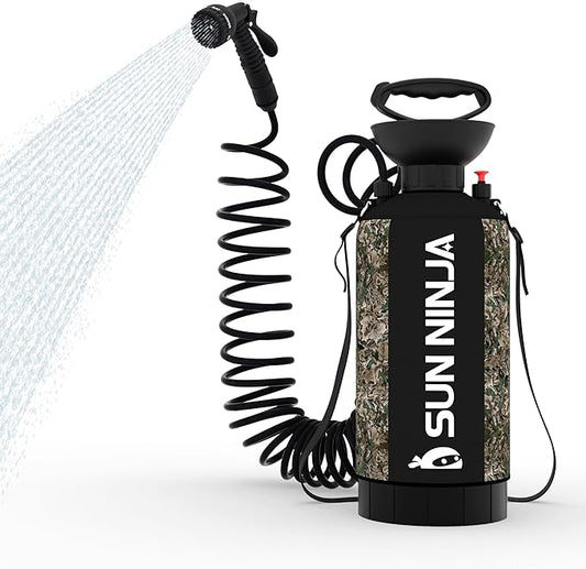 SUN NINJA Portable Shower, Outdoor Portable Camping Shower with Neoprene Cover, Portable Beach Shower Surf Rinse Kit, High Pressure Multi-Purpose Sprayer for Outdoor Essentials, Dog Walking & Hiking