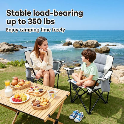 Heavy Duty Camping Chairs 600D Oxford Portable Folding Chair - Extra Wide Armrests, Cup Holder & Cooler Bag, Supports 350lbs, Ideal for Outdoor, Beach, Picnic & Sports