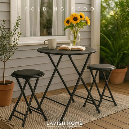 Lavish Home Set of 2 Counter Height Bar Stools – 24-Inch Backless Folding Chairs with 225lb Capacity for Kitchen, Rec Room, or Game Room (Black)