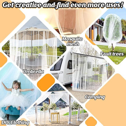 Mosquito Net for Patio - 10Ft x 33Ft for Each Garden Mesh Screen Barrier, Super Dense Patio Netting for Balcony Porch Umbrella Fruit Tree Gazebo Canopy RV Camping, White