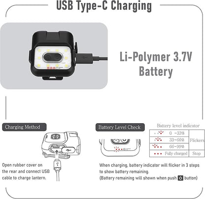 Claymore Capon 120H (Black) - LED Rechargeable Clip-On Cap Headlamp, Lightweight Hat Light for Camping, Running, Hiking, Emergency & Industrial Use, Waterproof, USB-C, Up to 45 Hours of Battery Life.