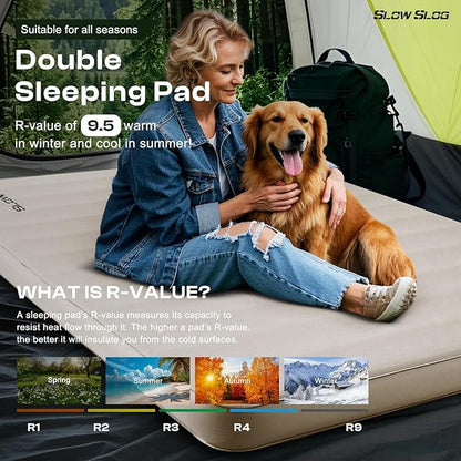 Self-Inflating Sleeping Pad with Portable Electric Pump 4in Thick Memory Foam Camping Mattress for Tent Cot & Car Travel, Fast Inflate & Deflate Camping Pad, Cream