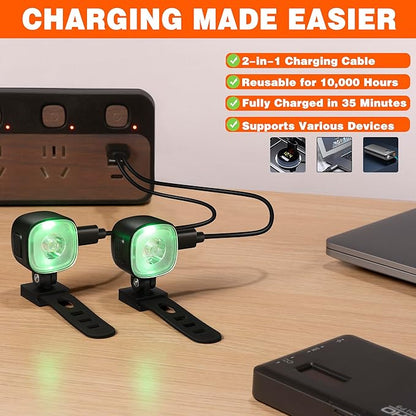 Rechargeable Croc Lights for Shoes 2pcs, LED Headlights for Croc Sandals Sneakers, Croc Accessories for Kids Boys Girls Men Women, Dog-Walking Hiking Hunting Camping Accessories (Black)