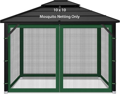 Gazebo Replacement Mosquito Netting Outdoor Universal Gazebo Canopy 4-Panels Screen Sidewalls with Zipper for Patio Garden (Green, 10x10)