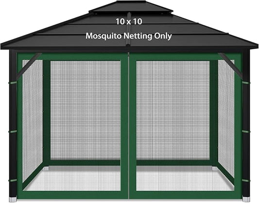 Gazebo Replacement Mosquito Netting Outdoor Universal Gazebo Canopy 4-Panels Screen Sidewalls with Zipper for Patio Garden (Green, 10x10)
