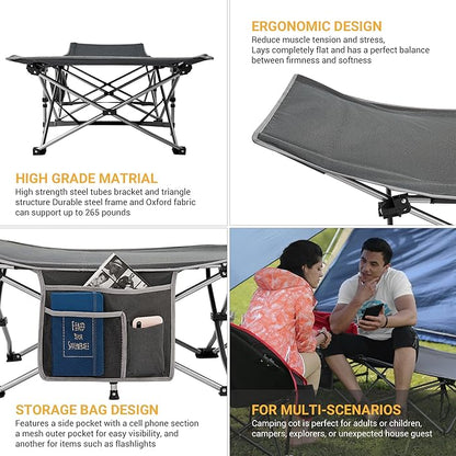 KingCamp Folding Camping Cot for Adults,Portable Sturdy Sleeping Cot with Carry Bag Outdoor Lightweight Camping Bed Support 264 lbs,Large Outdoor Foldable Travel Cots for Camping Beach Home Nap
