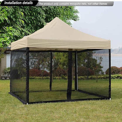 10x10 Mosquito Netting for Patio Camping Gazebo/Pop Up Canopy Tent,Double Door Side Screen Easy Installation Black（Only Mosquito Net No Frame） (Embedded 10x10)