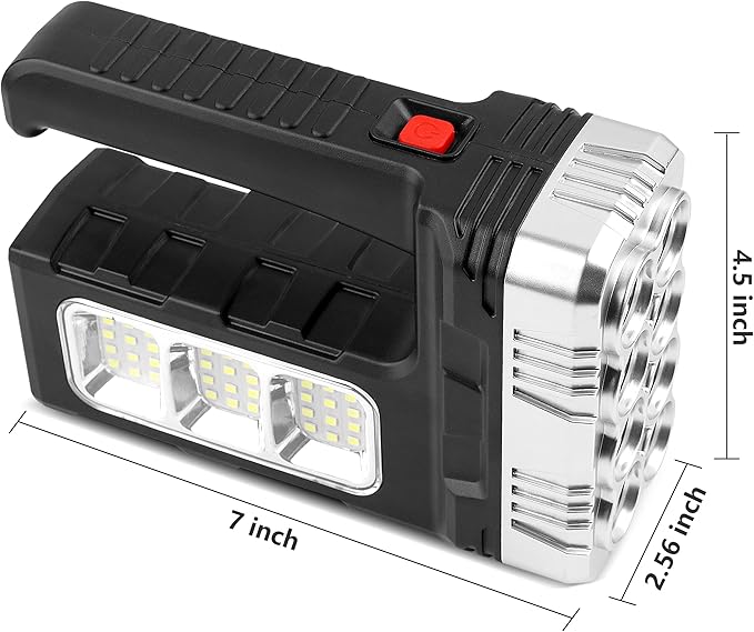 Solar Flashlight with USB Cable,Rechargeable 8 LED Handheld with COB Sidelight,Portable Waterproof Flashlight,High Lumens 3 Modes Searchlight,for Fishing Outdoor Camping Emergencies