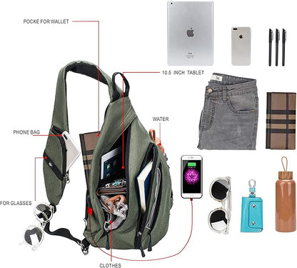 Water-Proof Sling bag/Crossbody Backpack/Shoulder Bag with USB Charging Port for Travel, Hiking, Cycling, Camping