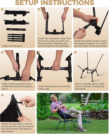 KingCamp Portable Backpacking Chair, 4-Position Adjustable Height Folding Compact Lightweight Camping Chairs with Cup Holders & Carry Bag for Outdoor Camp Hiking Lawn Fishing