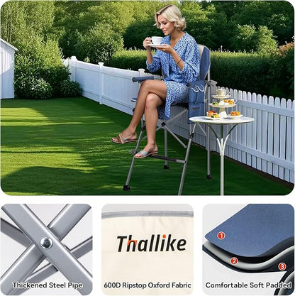 Foldable Directors Makeup Salon High Chair - Portable Camping Bar Height Folding Photoshoot Chairs with Stroage Bag Cup Holder Non-Slip Footrest, Supports 400 lbs Blue Tall Director Chair