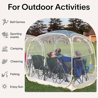 EighteenTek Pod All Weather Sports Tent with Sealed Floor - Instant Tent Shelter - Outdoor Bubble Tent - Rain Tent Camping Sun Shelter Pop Up Clear, Patent Pending for Sports Events Fishing Cheering