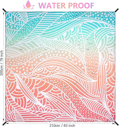 Beach Blanket Waterproof Sandproof Beach Mat 79" X 83" /10'x9'for 2-8 Adults Quick Drying Outdoor Picnic Mat Beach Accessories for Travel, Camping, Hiking