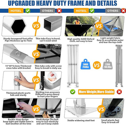 HOTEEL 10x15 Pop up Canopy Tent for Parties, Heavy Duty Easy Setup Tent with 4 Sidewalls, Outdoor Commercial Instant Gazebo for Wedding Event, with Roller Bag & Sand Bags, Black(Hexagonal Frame)
