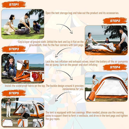 Automatic Inflatable Tent for Camping 4 Person, Pop Up Tents for Camping with 2-3 Min Set Up, Windproof Waterproof Tents with Mosquito Screen Window, Portable Tent for Traveling