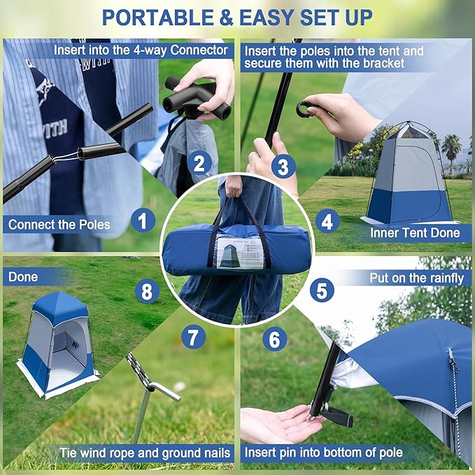 Camping Shower Tent, 7.9 FT Extra Tall Oversize Privacy Tent, Portable Outdoor Bathroom Toilet Tent with Floor, Easy Set Up Privacy Shelter for Dressing, Hiking, Fishing, UPF50+