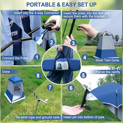 Camping Shower Tent, 7.9 FT Extra Tall Oversize Privacy Tent, Portable Outdoor Bathroom Toilet Tent with Floor, Easy Set Up Privacy Shelter for Dressing, Hiking, Fishing, UPF50+