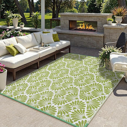 Lahome Outdoor Plastic Straw Camping Rugs, Waterproof 6x9 Outdoor Patio Rugs, Reversible Portable Outside Carpets for Beach Camping Picnic Rv, Pale Green,6'x9'