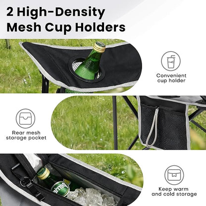 XMT Extra Wide Armrests Portable Folding Chair with Cup Holder Cooler Bag Heavy Duty 600D Oxford Fabric Supports 450lbs Compact Foldable Camping Chair for Outdoor Beach Picnic Sports
