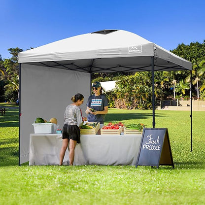 KAMPKEEPER 10x10 Pop Up Canopy Tent with 2 Sidewalls - Waterproof Outdoor Shelter for Sun Shade, Camping, Beach, Patio and Backyard Events, White