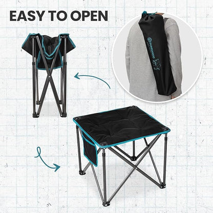 FUNDANGO Folding Camping Stool, 18.1 Inch Oversized Foot Stools 400 Lbs Heavy Duty Portable Padded Seat Anti-Slip Foots & Carry Bag for Fishing Outdoor Lawn Travel (Black)