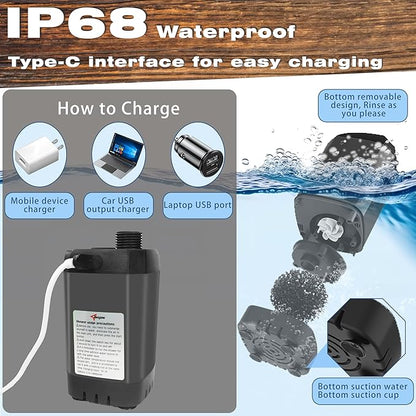 Portable Camping Shower Pump for Traveling: Water Pump with 6000mA Rechargeable Battery & Bucket for Family Camping Trip
