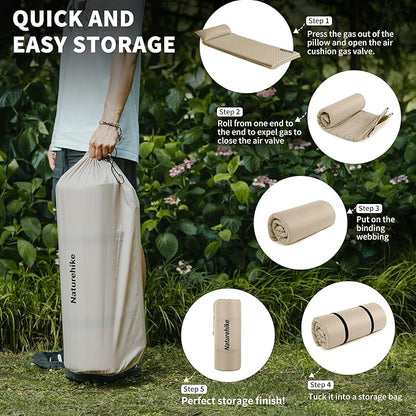 Naturehike 4"/10cm Ultra Thick Foam Self Inflating Sleeping Pad, R9.5 Patchwork Sleeping Mats with 75D Fabric, 4 Seasons Air Mattress for Camping, Travel, Car, Tent, Cot, Hiking