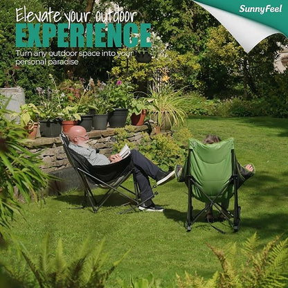 SUNNYFEEL Rocking Camping Chair 2 Pack, Luxury Padded Recliner, Oversized Folding Lawn Chair with Pocket, Heavy Duty for Outdoor/Picnic/Lounge/Patio, Portable Camp Rocker Chairs with Carry Bag
