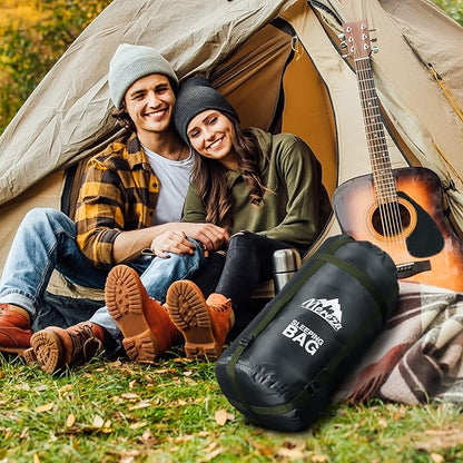 MEREZA Double Sleeping Bag for Adults Mens with Pillow, XL Queen Size Two Person Sleeping Bag for All Season Camping Hiking Backpacking 2 Person Sleeping Bags for Cold Weather & Warm