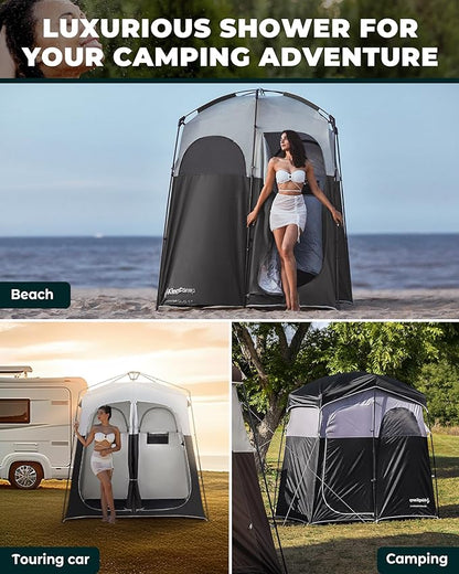 KingCamp Camping Shower Tent, Instant Portable Privacy Shelter, 1/2 Room Large Outdoor Toilet Tent with Floor, Water-Resistant, Windproof & Easy Setup for Beach, Camping & Hiking