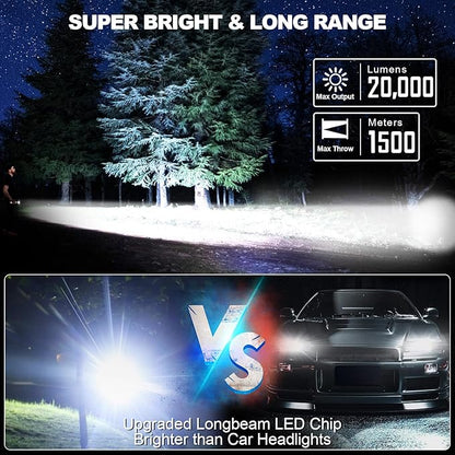 Rechargeable Flashlights High Lumens - 20,000LM Super Bright Small Pocket Magnetic Flashlight, 8 Modes LED Tactical Flash Light, Dual Button Powerful Flashlight for Camping (2, Red)