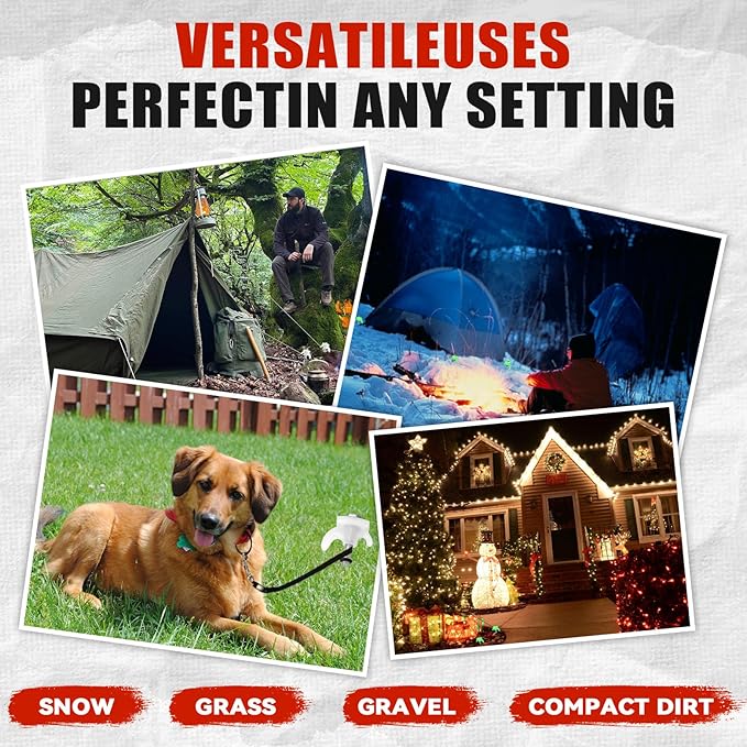12 Pack 8" Screw in Tent Stakes Heavy Duty- Ground Anchors Screw- Tent Pegs Camping Stakes- Hex Pegs Drillable Tent Stakes and Hexagon Head Drive and Storage Box (White)