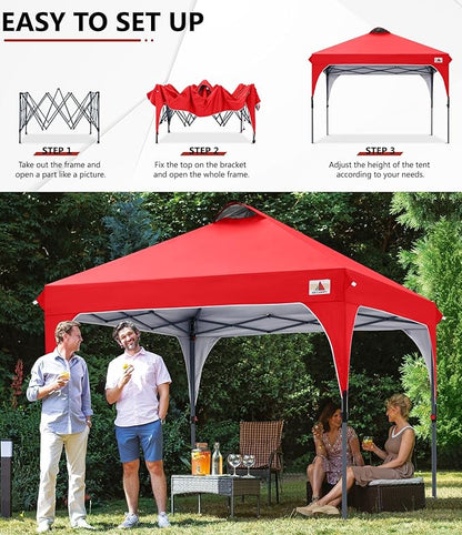 ABCCANOPY Outdoor Pop up Canopy Tent, 10x10 Instant Portable Canopy for Camping, Beach, Backyard, Red