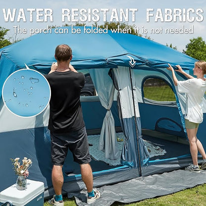 PORTAL 6 | 8 | 10 Person Family Camping Tent with Porch, Big Family Camping Tent with Tall Height, Good Ventilation, Water Resitant Large Tent for Outdoor Camping, Backyard