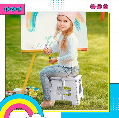 Delxo 9 Inch Folding Step Stool,White Step Stools for Kids Foldable,Portable Collapsible Step Stool with Handle, Folding Stool for Kitchen Bathroom,Bedroom,Garden