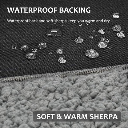 Tirrinia Outdoors Waterproof Throw Blanket, Sherpa Fleece Stadium Windproof Mat for Camping, Picnic, Traveling, Boat, Football - Machine Washable, Black