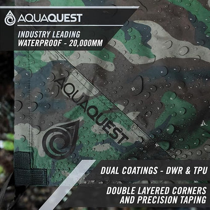 AquaQuest Defender Camping Tarp - Heavy Duty Tent Shelter or Rain Fly - Waterproof Camping Essentials for Hiking, Bushcraft & Hammock