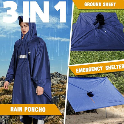 ANYOO Hooded Rain Poncho for Adults Waterproof Lightweight Rain Coat for Men Women Reusable Rain Jacket for Emergency Outdoor