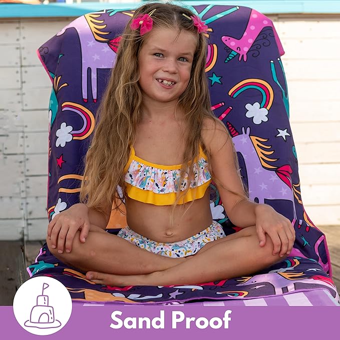 ECCOSOPHY Microfiber Kids Beach Towels & Pouch 60"x30" for Girls & Boys - Quick Dry Pool Towels - Sand Free Beach Blanket for Travel - Camping - Vacation - Toallas Playas