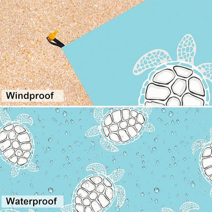 Beach Blanket Waterproof Sandproof Oversized, 10'X 9' Extra Large Beach Mat Fits Up to 10 People, Lightweight & Compact Polyester Picnic Blankets for Outdoor, Travel, Camping, Hiking-Baby Sea Turtle