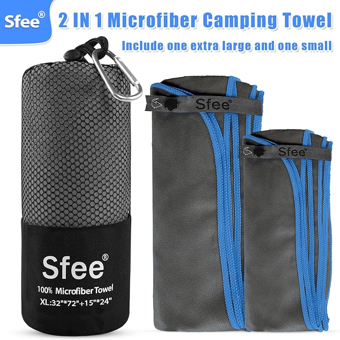 Sfee 2 Pack Microfiber Travel Towel, Quick Dry Towel Camping Towel Large Beach Towel Super Absorbent Compact Size