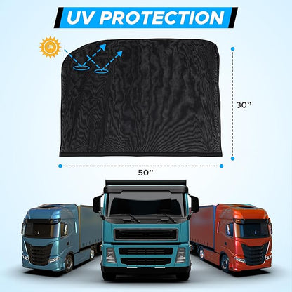 EcoNour XXXL Truck 2-Pack Side Window Shade | Front Side Windows Protects UV Rays and Sun Glare | Stretchable & Breathable Mesh Sunshade for Kenworth T680, Peterbilt 579, 589 | Driver Window Screens