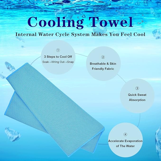 Cooling Towel,Vofler [6 Pack] Cool Towels Microfiber Chilly Ice Cold Head Band Bandana Neck Wrap (40"x 12") for Athlete Men Women Youth Kids Dogs Yoga Outdoor Golf Running Hiking Sports Camping Travel