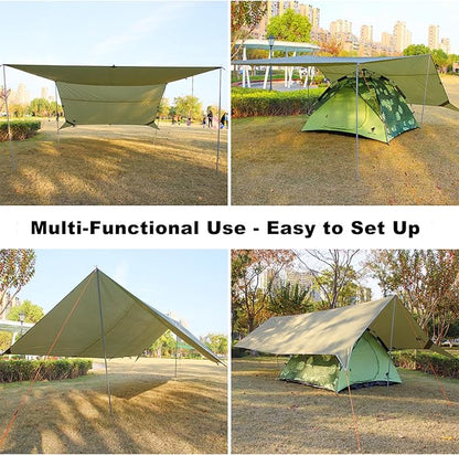 GEERTOP 17 × 10 ft Large Camping Tent Tarp Outdoor Waterproof Flame Retardant Hammock Rain Fly Backpacking Tent Tarp Shelter for Hiking Travel Picnic(Not Includes Poles)