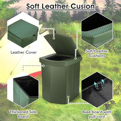 Portable Toilet for Adults, XL Portable Toilet for Camping, 16.5'' Camping Toilet with Lid, Camp Toilet with Handbag, Travel Potty for Camping, Hiking, RoadTrip, Car, Tent (green)